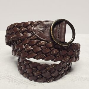 Abercrombie And Fitch Studded Brown Leather Braided Belt Boho Womens XS/S